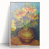 Mid-century modernist art depicting a starry night in vibrant blue and yellow tones, framed acrylic print.