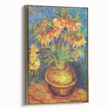 Side view of a framed canvas featuring Van Gogh-style landscape in gold tones, ideal for bedroom wall art.