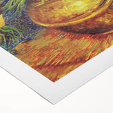 Art deco poster featuring a stylized cityscape in muted blue and grey tones on rolled canvas, suitable for dining room decor.