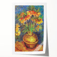 Vincent van Gogh-inspired floral painting on rolled canvas, featuring vibrant blue and yellow tones.