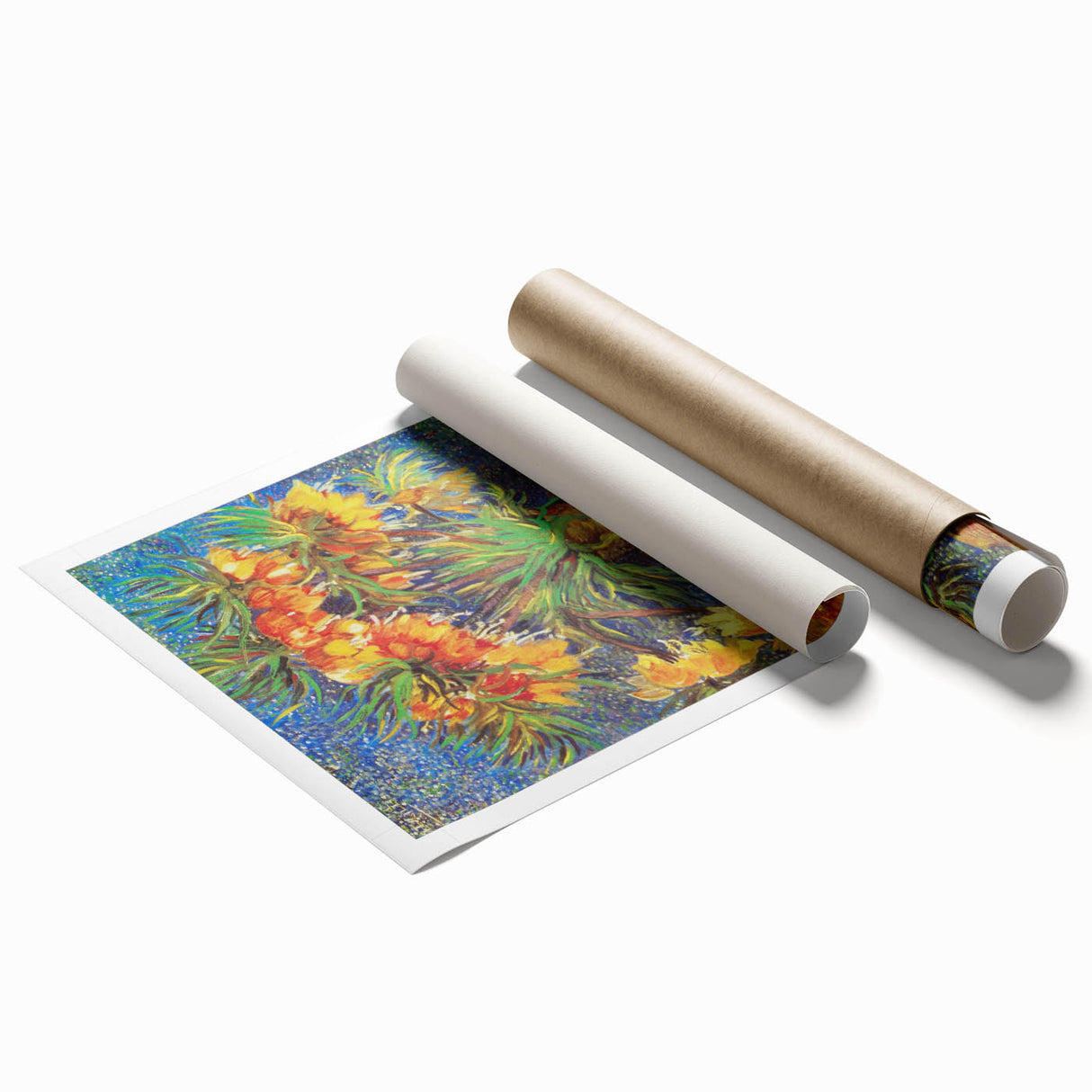 Extra large rolled canvas print featuring a floral design in muted tones.