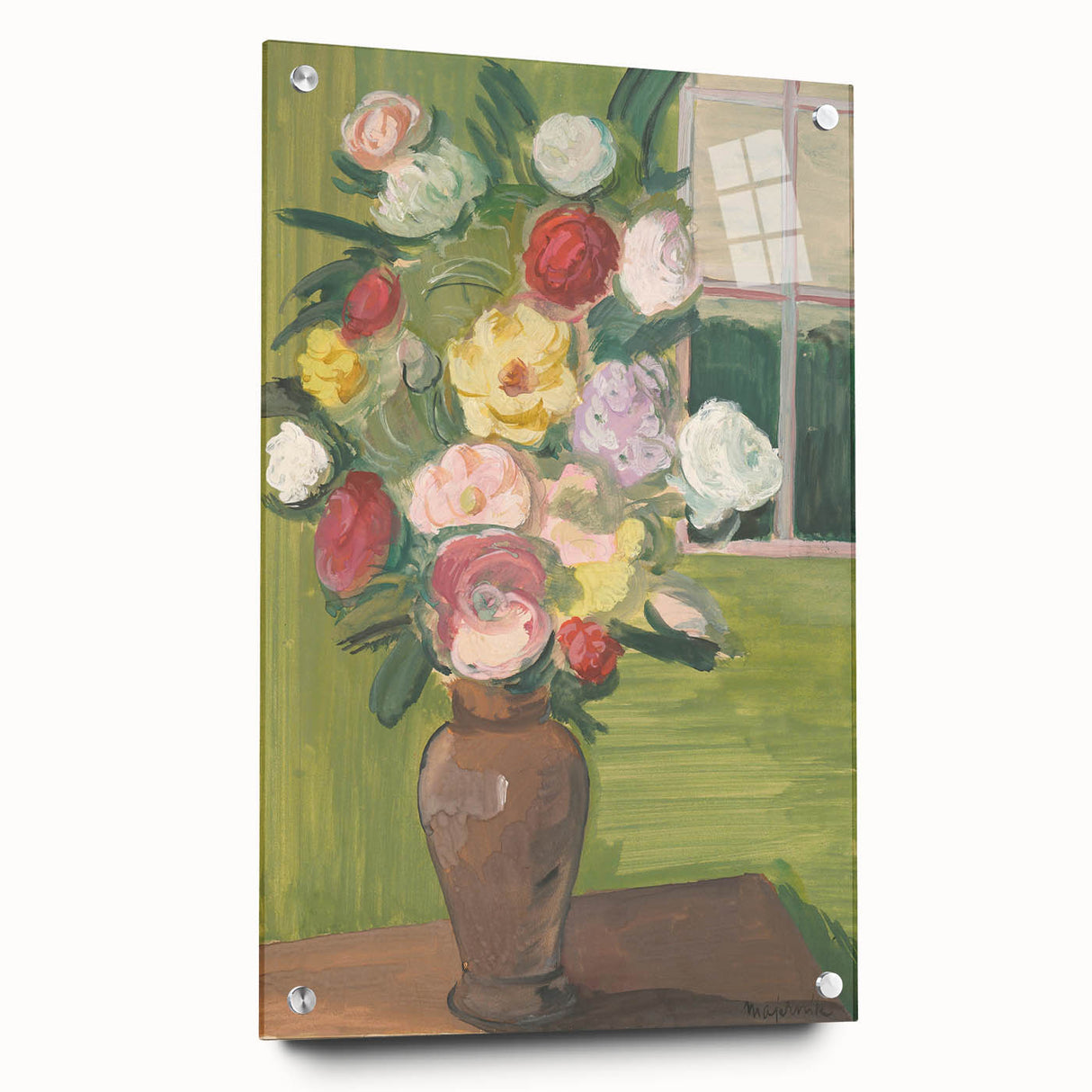 Modern Wall Art: Vibrant Floral Bouquet in a Rustic Vase