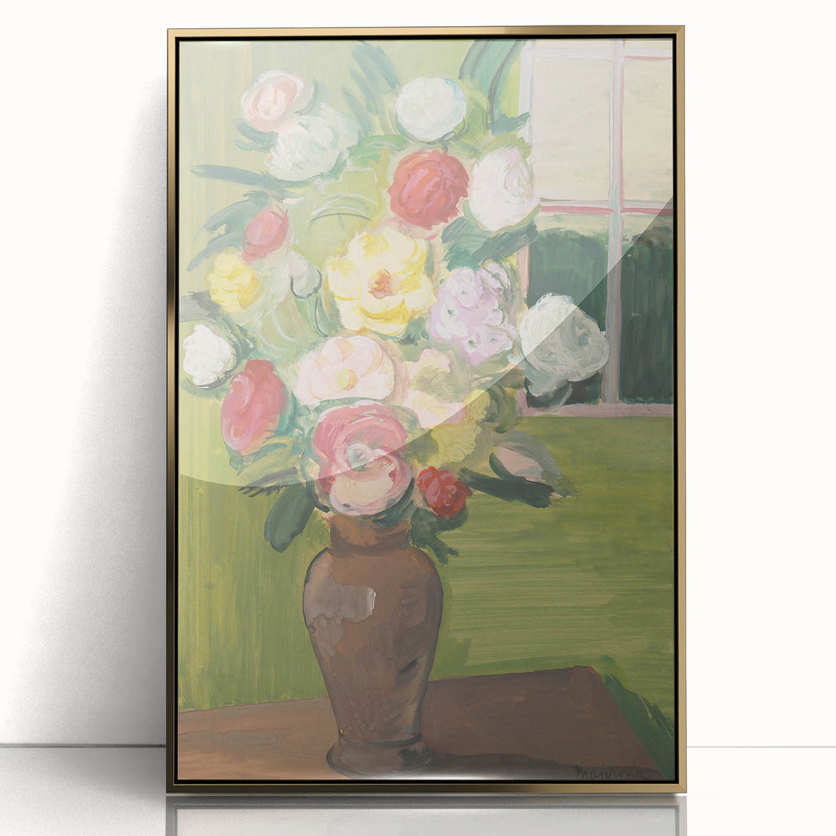 Modern Wall Art: Vibrant Floral Bouquet in a Rustic Vase