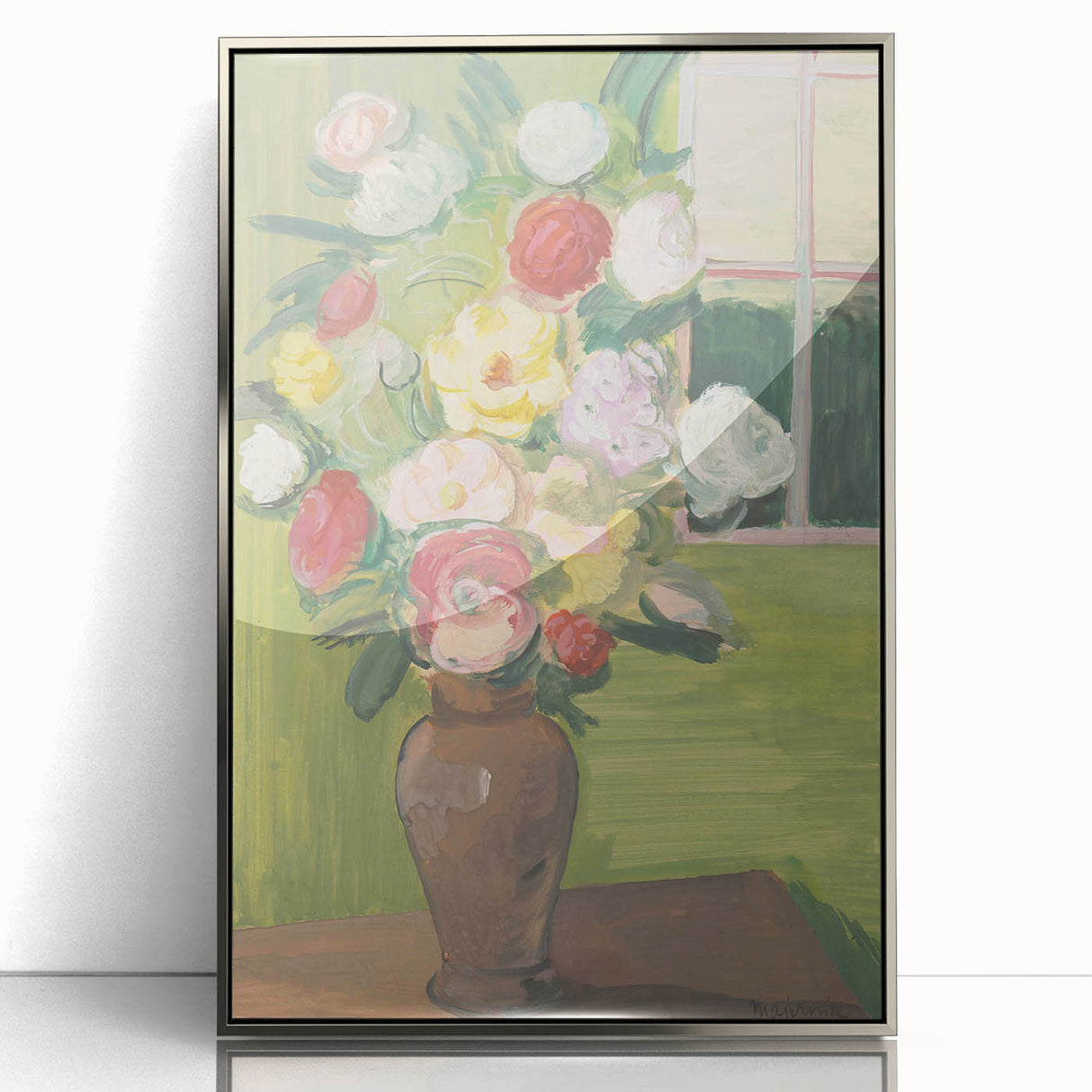 Modern Wall Art: Vibrant Floral Bouquet in a Rustic Vase