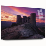 Elegant acrylic glass landscape artwork showcasing a majestic castle surrounded by lush greenery, viewed from the side, highlighting the vibrant colors and intricate details. Perfect for home decor enthusiasts looking to enhance their space with a touch of sophistication.