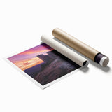 Scenic rolled print showcasing a vibrant landscape with a majestic castle, featuring rich colors and intricate details, ideal for home decor or art enthusiasts.