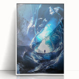 Framed acrylic artwork showcasing vibrant landscapes and caves, featuring a sleek white frame, perfect for modern home decor. Ideal for nature enthusiasts.