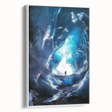 Framed canvas artwork titled "Landscapes and Caves" showcasing a serene natural scene with earthy tones, displayed from a side view against a white background.