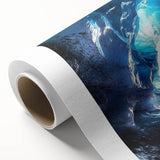 Vibrant rolled canvas artwork depicting a stunning landscape scene with intricate cave formations, showcasing rich colors and textures, perfect for home decor.