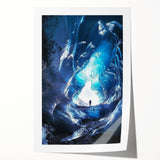 Rolled print showcasing a stunning landscape design featuring vibrant caves and natural formations, elegantly packaged in a protective cardboard tube for easy transport and display.