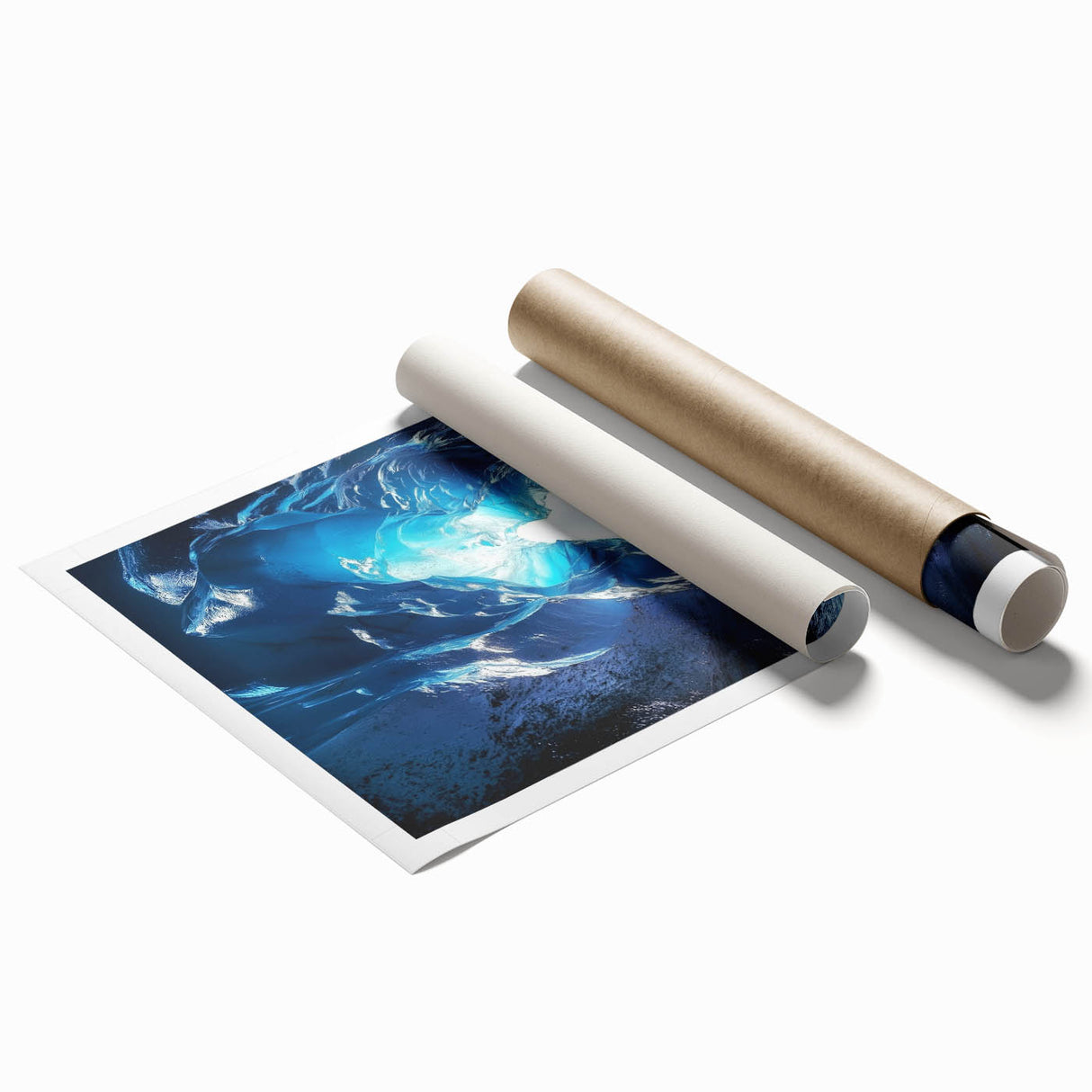 Vibrant rolled print showcasing a stunning cave landscape design, featuring earthy tones and intricate details, perfect for home decor or art enthusiasts.