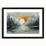 Luxury Abstract Skyline Wall Art – Gold & Teal Office Décor