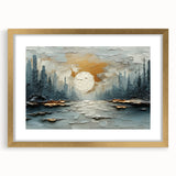 Luxury Abstract Skyline Wall Art – Gold & Teal Office Décor