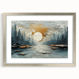 Luxury Abstract Skyline Wall Art – Gold & Teal Office Décor