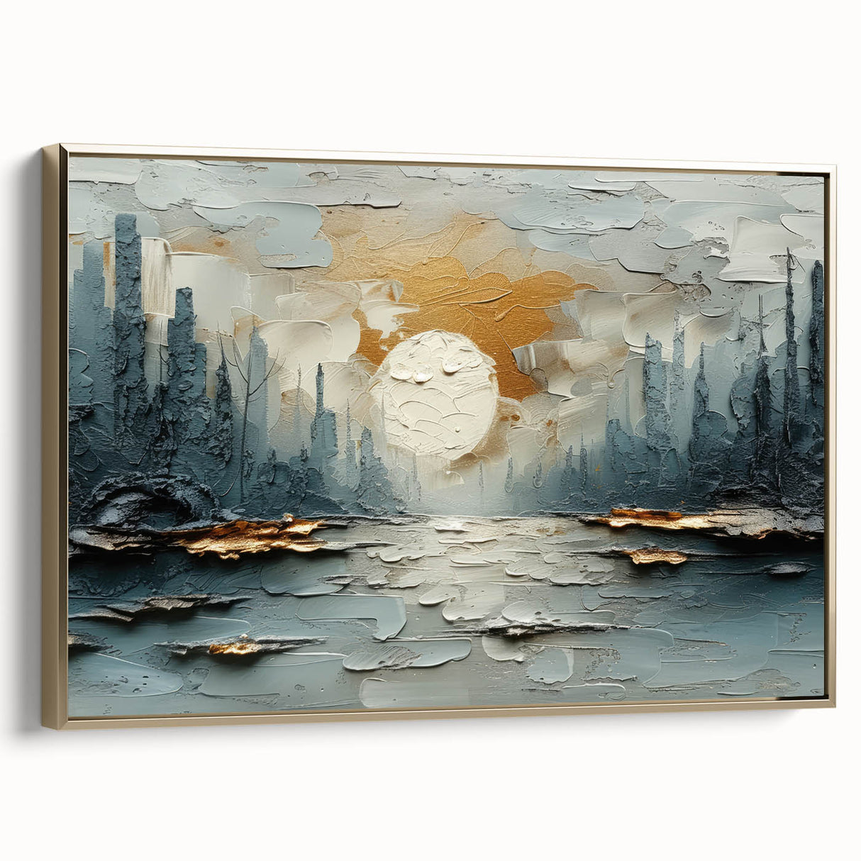 Luxury Abstract Skyline Wall Art – Gold & Teal Office Décor