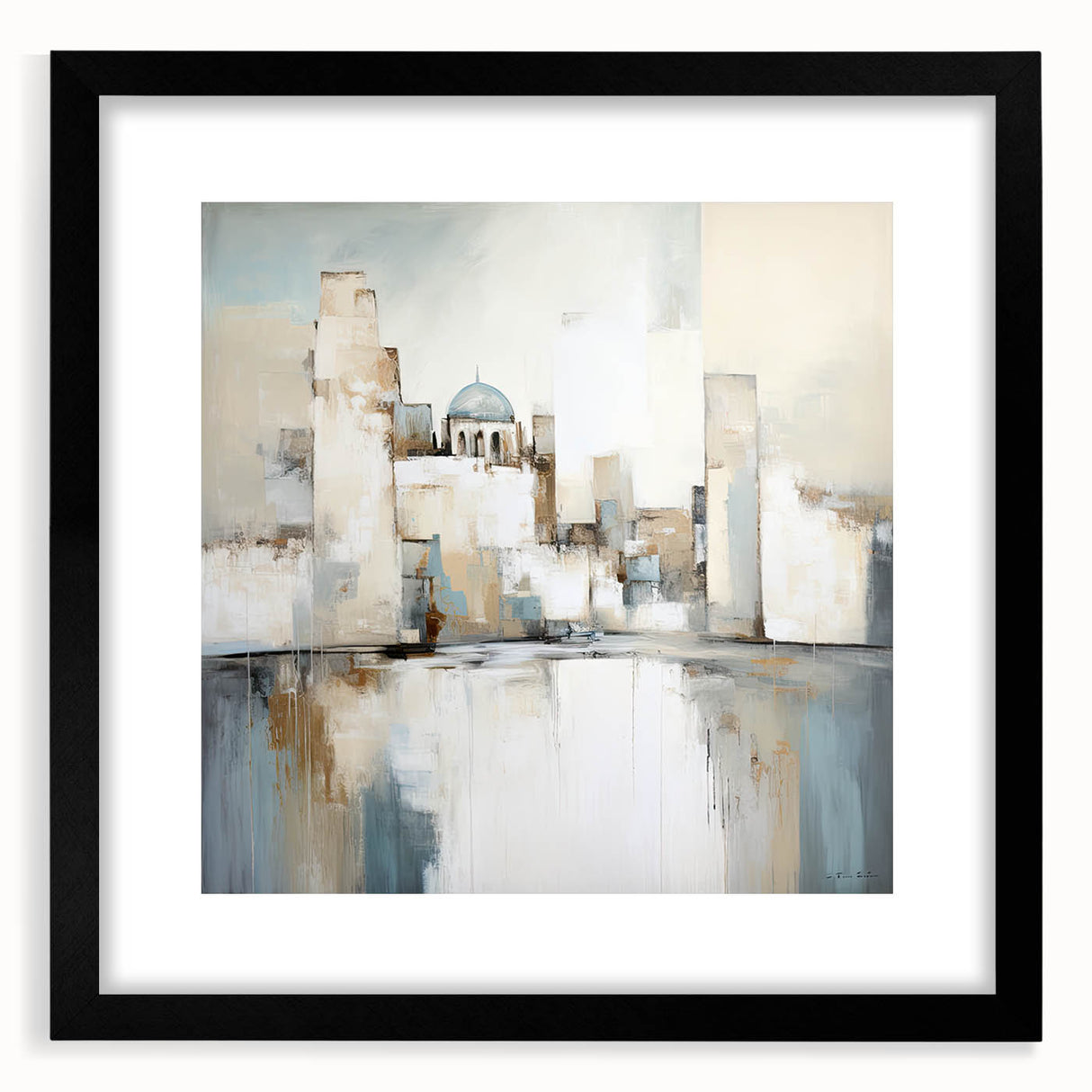 Abstract architecture wall art framed with a mat, showcasing geometric shapes in black and white. Ideal for modern home decor, adding a touch of sophistication.