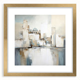 Abstract architecture wall art framed in gold, showcasing geometric shapes and soft colors, perfect for modern home decor. Ideal for enhancing contemporary interiors.