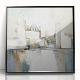 Framed abstract architecture wall art in black acrylic, showcasing geometric shapes and modern design elements, ideal for contemporary home decor.