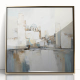 Framed abstract architecture wall art featuring gold accents on a sleek acrylic surface, designed to enhance modern interior decor. Ideal for contemporary spaces.