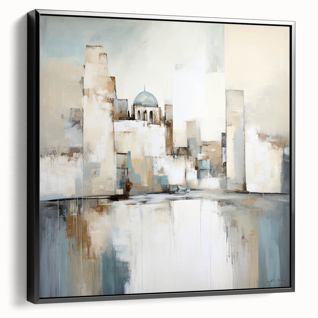 Framed canvas wall art showcasing an abstract architecture design in black tones, viewed from the side. Ideal for modern decor and artistic interiors.