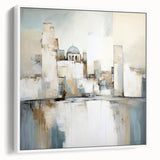 Framed abstract architectural wall art showcasing geometric shapes and neutral tones, displayed against a white background, perfect for modern decor.