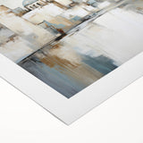 Abstract architectural wall art design on rolled canvas, showcasing vibrant colors and geometric patterns, elegantly packaged in a protective cardboard tube.