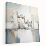 Abstract architecture wall art on stretched canvas showcasing a vibrant geometric design with bold colors and intricate patterns, perfect for modern decor.