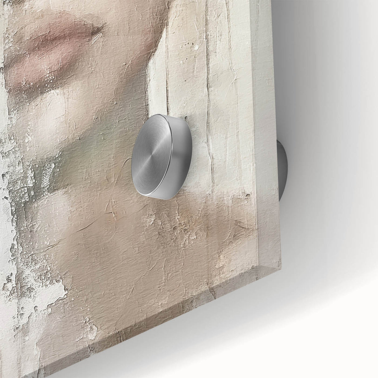 Close-up of an abstract figurative wall art piece, showcasing vibrant colors and fluid shapes on acrylic glass, ideal for modern home decor. This artwork adds a contemporary touch to any space, blending artistic expression with sophistication.