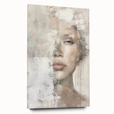 Abstract figurative wall art displayed in a sleek acrylic glass frame, showcasing vibrant colors and dynamic shapes, perfect for modern home decor.