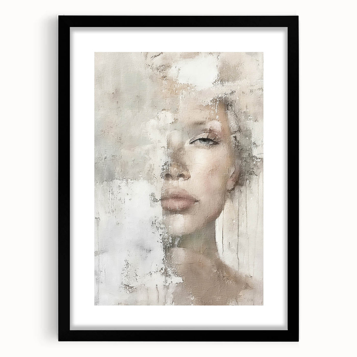 Abstract figurative wall art framed in black, showcasing vibrant colors and dynamic shapes, perfect for modern home decor or artistic spaces.
