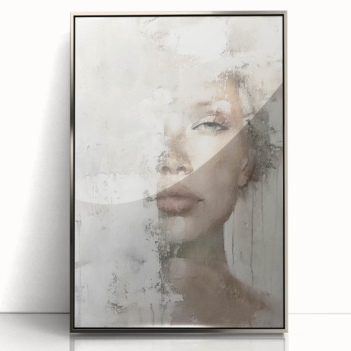 Framed abstract figurative wall art with a silver-acrylic front, showcasing vibrant colors and dynamic shapes, ideal for modern home decor enhancement.
