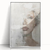 Framed abstract figurative wall art in white acrylic, showcasing vibrant colors and dynamic shapes, perfect for modern decor and adding a contemporary touch to any space.