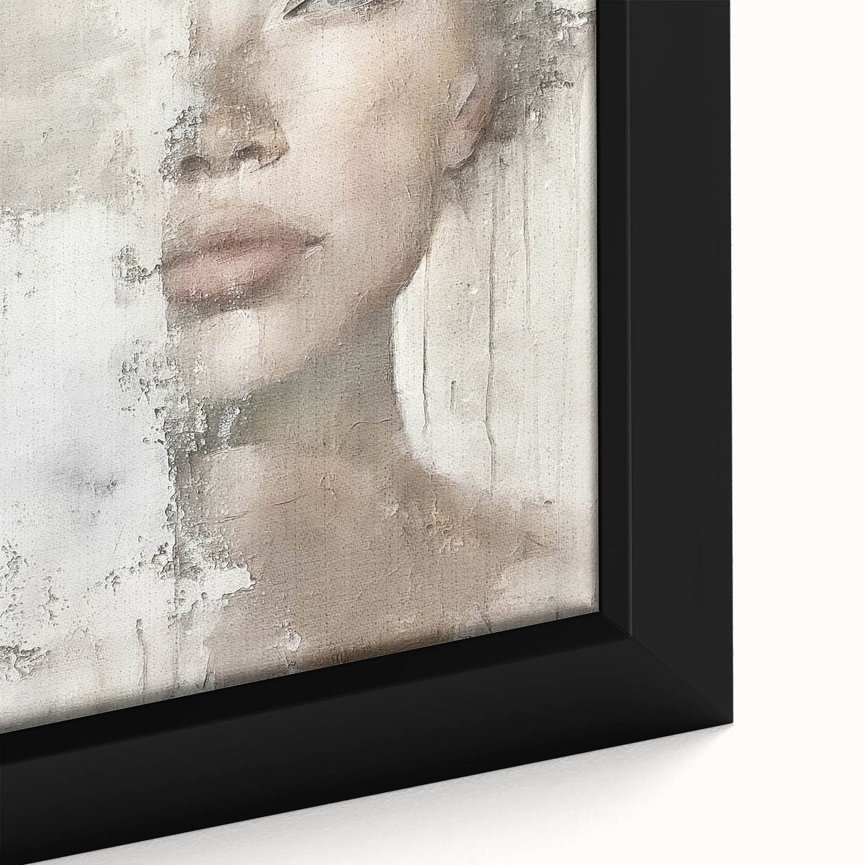 Close-up of a framed abstract figurative wall art piece showcasing vibrant colors and intricate shapes, ideal for modern home decor and artistic expression.