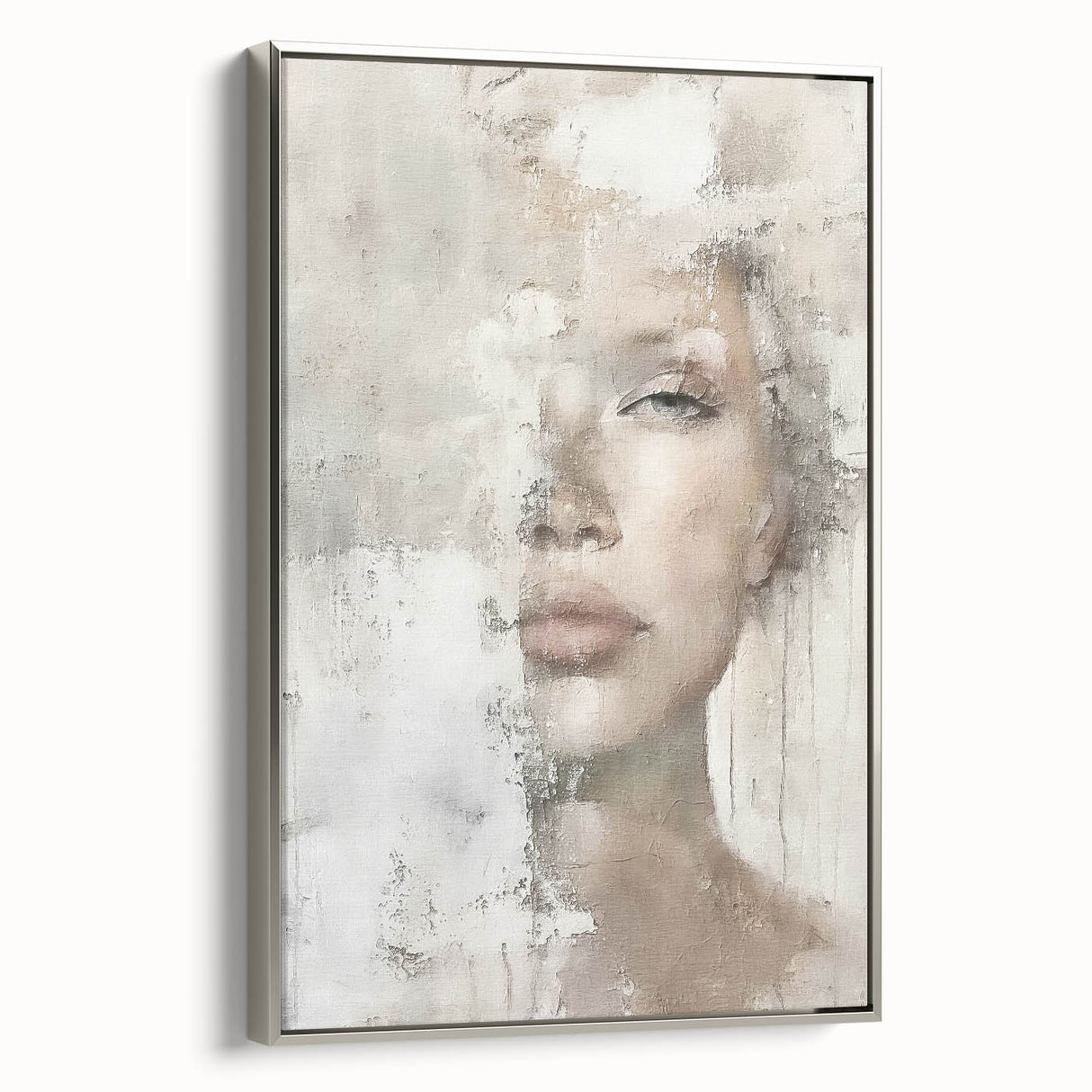Framed abstract figurative wall art showcasing a silver side view, designed with intricate shapes and modern aesthetics, perfect for contemporary home decor.