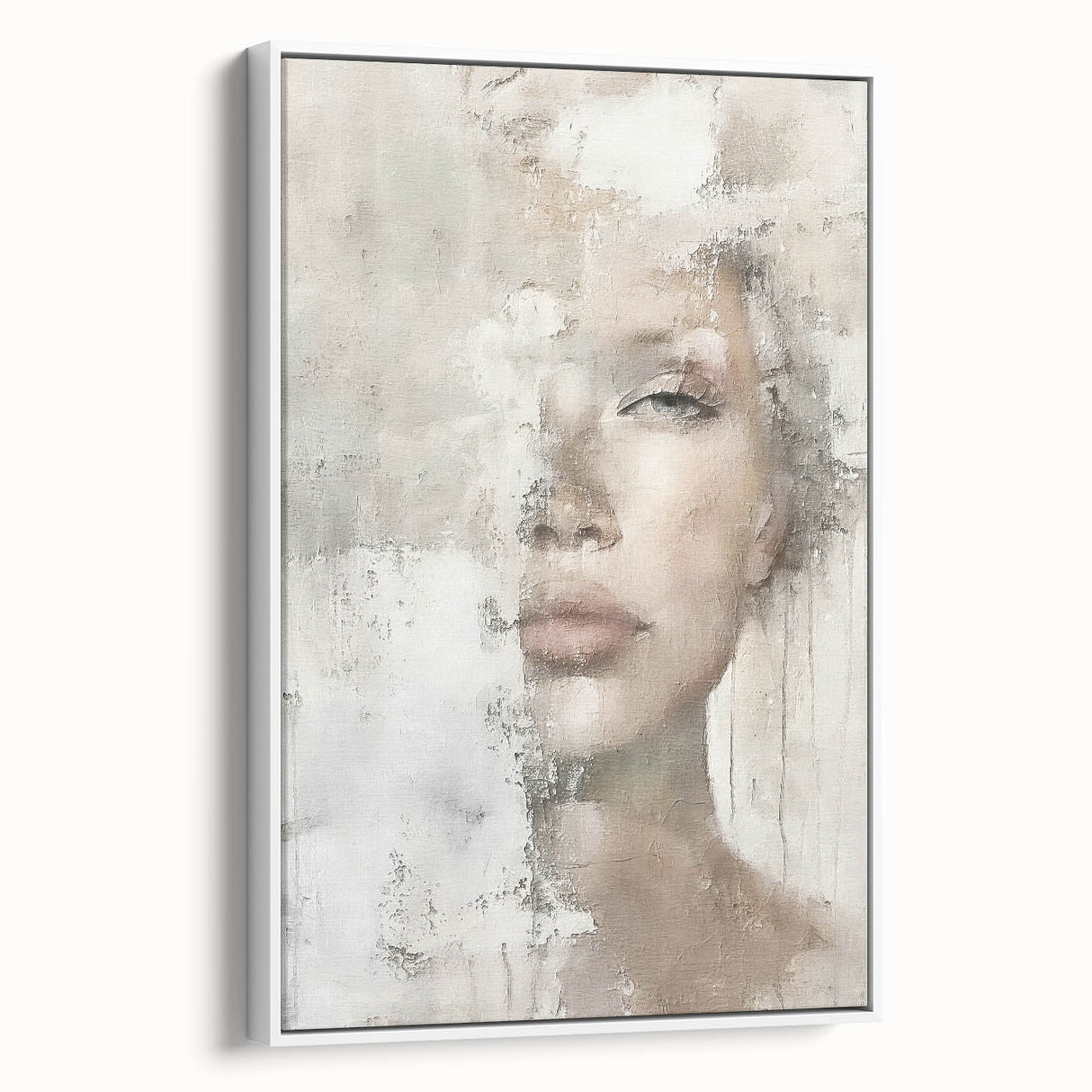 Framed abstract figurative wall art in a modern design, showcasing vibrant colors and dynamic shapes against a white background, ideal for contemporary decor.