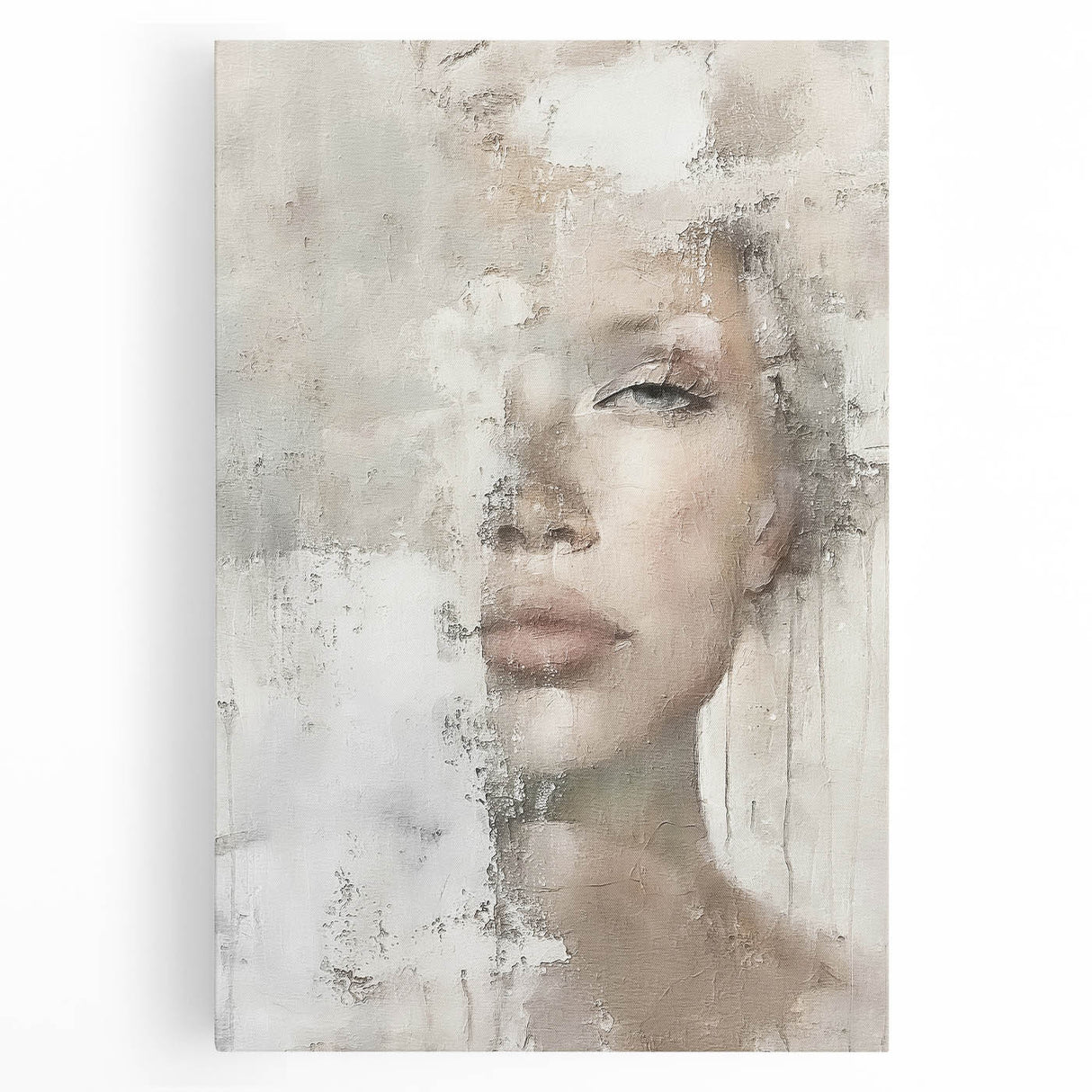 Abstract figurative wall art on stretched canvas showcasing vibrant colors and dynamic shapes, perfect for contemporary home decor or artistic focal points.