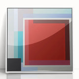 Framed acrylic art piece featuring a modern abstract geometric design in white and gray tones, ideal for contemporary home decor and aesthetic enhancement.