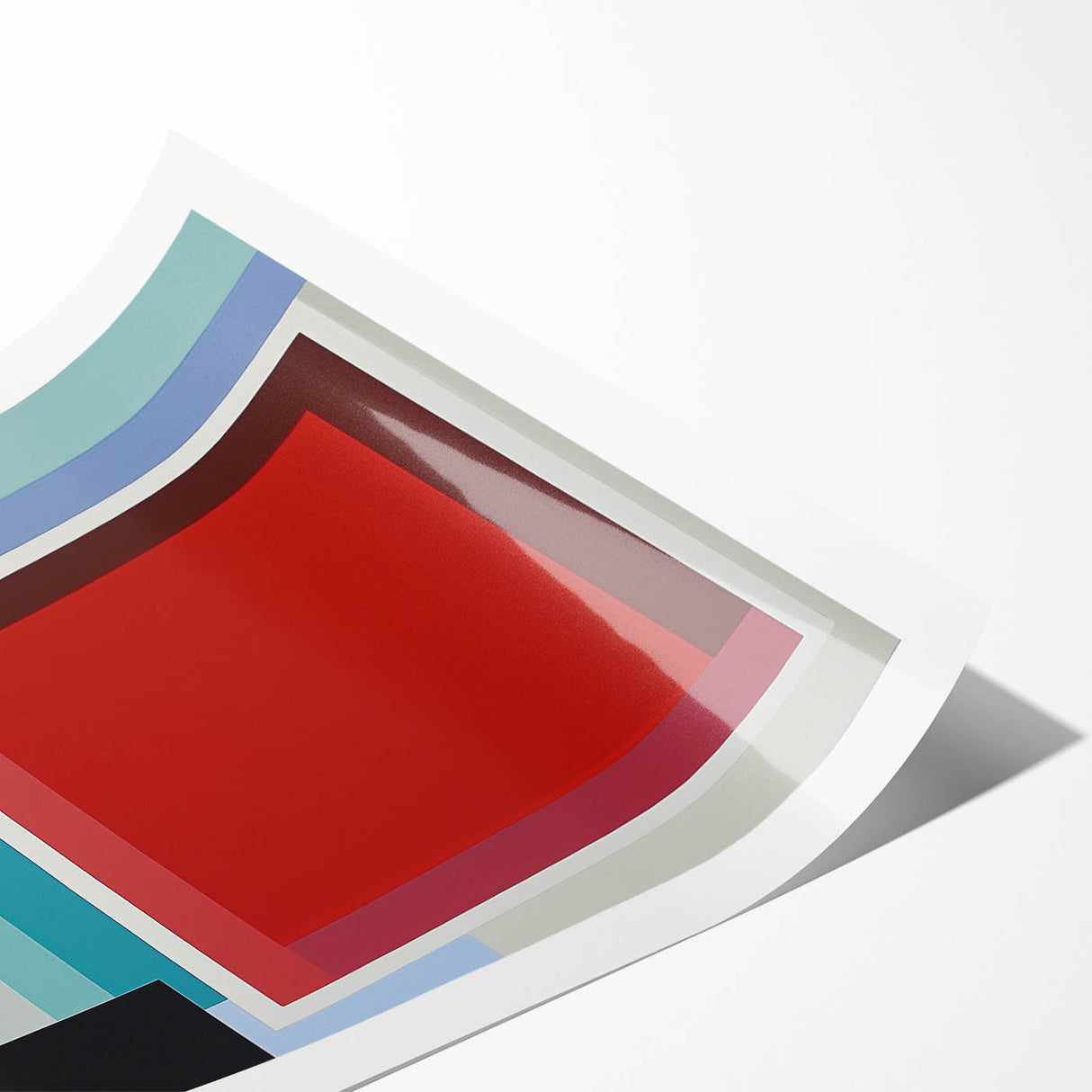 Abstract geometric rolled print showcasing vibrant colors and intricate patterns, elegantly packaged in a durable cardboard tube for easy transport and display.
