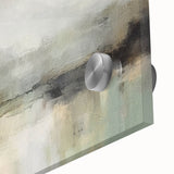 Close-up of an abstract landscape wall art piece printed on acrylic glass, showcasing vibrant colors and intricate details, perfect for modern home decor.