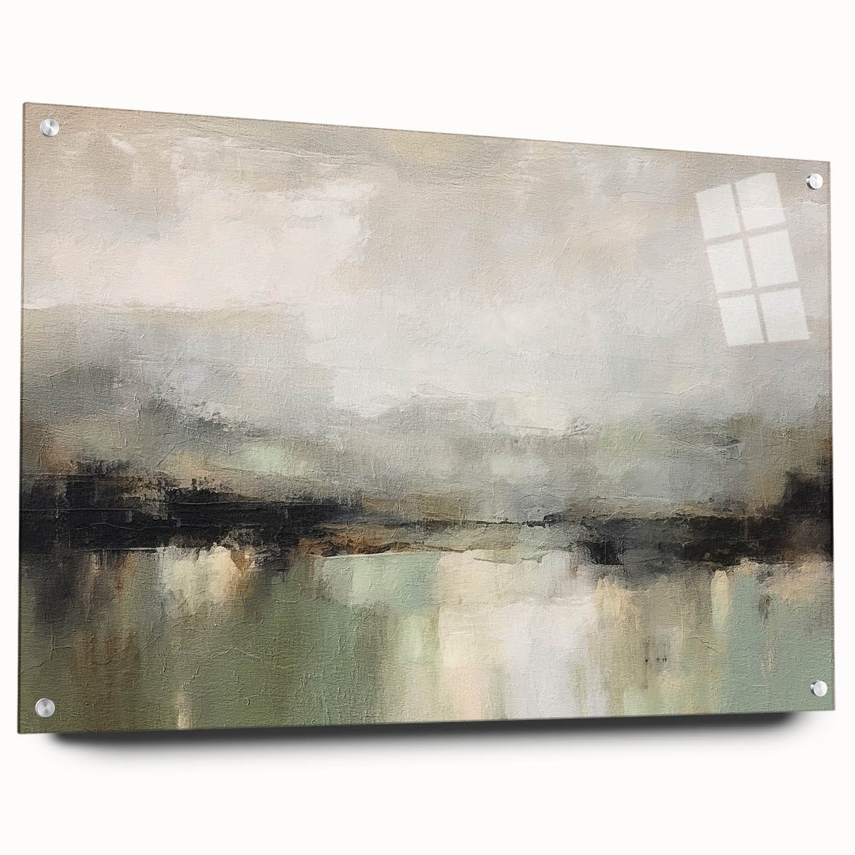 Abstract landscape wall art displayed in acrylic glass, showcasing vibrant colors and intricate details, ideal for contemporary home decor.