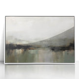 Framed abstract landscape wall art in white acrylic, showcasing vibrant colors and fluid patterns, ideal for modern home decor and artistic expression.