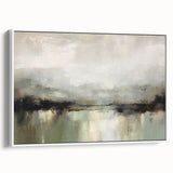 Framed abstract landscape wall art in neutral tones, showcasing soft earth colors and organic shapes, displayed against a white backdrop, emphasizing modern decor aesthetics.
