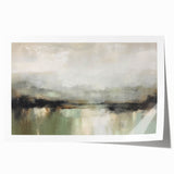 Abstract landscape wall art print showcasing vibrant hues of blue, orange, and green, rolled up and ready for display in a stylish home interior. Perfect for modern decor enthusiasts seeking a unique artistic touch.