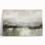 Abstract landscape wall art on stretched canvas, showcasing vibrant colors and fluid shapes, leaning against a neutral wall. Ideal for modern home decor.