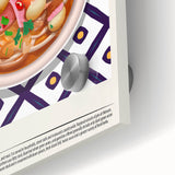 Large abstract wall art featuring assorted food dishes in vibrant colors on acrylic glass, ideal for dining room decor.