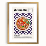 Extra large abstract art print featuring assorted textured food dishes in warm earth tones, framed with a gold mat.