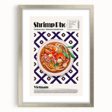 Textured art print of abstract food dishes in muted earth tones, framed in silver, ideal for dining room decor.