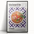 Large abstract wall art featuring assorted food dishes in a mid-century modernist style.