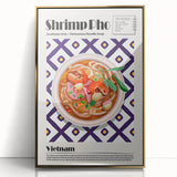 Large art print of various food dishes in vibrant colors, framed in gold acrylic, suited for modern kitchen decor.