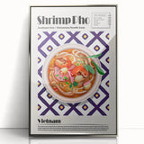 Mid-century modernist art depicting various food dishes in vibrant colors on a silver-framed acrylic ideal for kitchen wall…